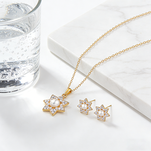 Ensemble de bijoux en laiton plaqué or 18 carats avec zircon AAA et perle étoile, style unique, vente en gros, bijoux Hengdian - Product Image 5