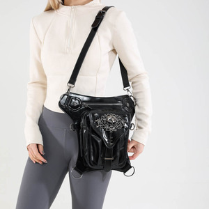 Femmes Style gothique moto Fanny Pack taille et <span class=keywords><strong>jambe</strong></span> hanche ceinture Messenger sac à bandoulière avec doublure en PU téléphone portable taille sac - Product Image 3