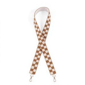 Fashionable Brown White Checkered Polyester Lanyard With Metal Hook Adjustable Design For ID <b>Cards</b> Key Holders Phone Straps - Product Image 1