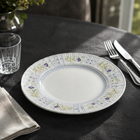 Vintage Blumenmuster Keramikteller Runder Gerippter Dessert- und Suppenteller Hellblau Gelb Lila Geschirr für Frühstück