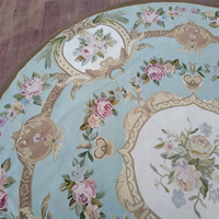 Personnalisé 8 Pieds Diamètre Bleu Floral Grand Laine Français À La Main Aubusson Tapis Rond Circulaire pour La Décoration Intérieure Salle À Manger Zone