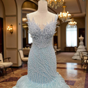 Luxe Dubai sirène robe de <span class=keywords><strong>soirée</strong></span> musulmane Cape à paillettes naturel Vintage violet Turquoise robe de <span class=keywords><strong>soirée</strong></span> de mariage balayage Train - Product Image 3