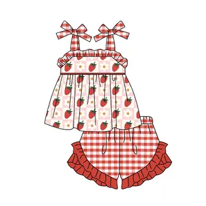 प्रीऑर्डर ग्रीष्मकालीन स्ट्रॉबेरी फूल लड़कियों के ट्यूनिक रफल्स शॉर्ट्स आउटफिट बच्चों लड़कियों की पोशाक बच्चा बबल रोम्पर नई बहन के कपड़े