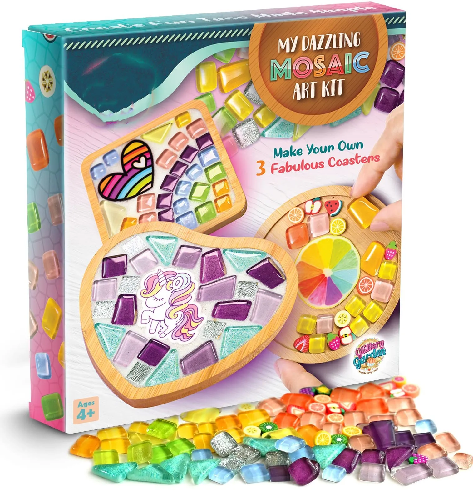 Unicorn and Rainbow Design Coaster with Glass Tiles Mosaic Making Craft Kit