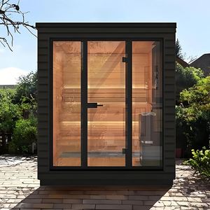 Sauna extérieur en bois de cèdre rouge massif moderne pour grande famille, sauna traditionnel pour 6 personnes - Product Image 5