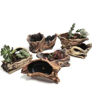 Z771 Creative Cement Tree Root Carving Mini Pastoral Flowerpot Succulents Basin Reusable Flower Planter Stump Flower Pot