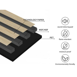 フレキシブルAkupanelポリエステル繊維木目吸音ボード3D Hdfスラット壁パネル音響パネル - Product Image 3