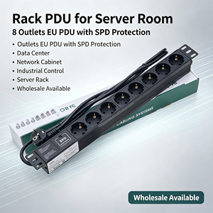 PDU robuste pour centre de données 1U 19 pouces 8 voies, unité de distribution d'alimentation de type européen avec protection contre les surtensions SPD 16A - Product Image 1