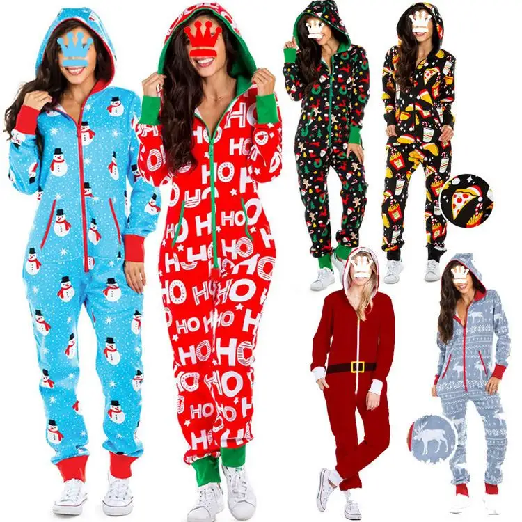 Y2K noel partisi bulanık baskı salonu giyim artı boyutu kadın pijama uzun kollu tulum kadınlar için noel Onesie pijama