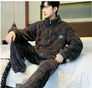 Automne et hiver nouveaux pyjamas pour hommes flanelle maison vêtements ensemble hiver <span class=keywords><strong>grand</strong></span> épaissi deux pièces ensemble flanelle pyjamas - Product Image 4