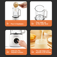 RANBEM 1L Boisson chaude 1.3L Boisson froide Machine à lait de soja antiadhésive Blender intelligent de comptoir pour jus soupe thé avec pot en verre