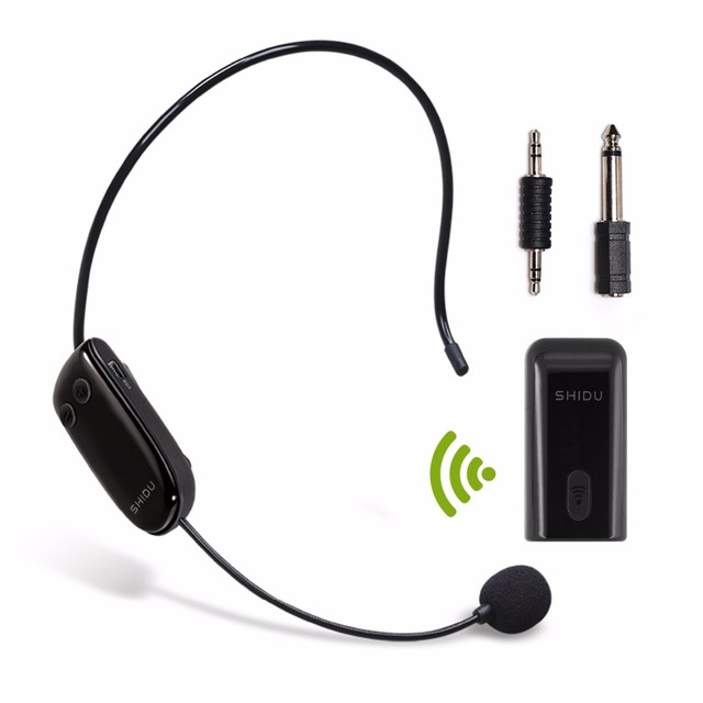 SHIDU Portable Mini Microphone Wireless Headset Collar Condenser Microphone for Teachers Fitness Teaching Yoga coach Instructor