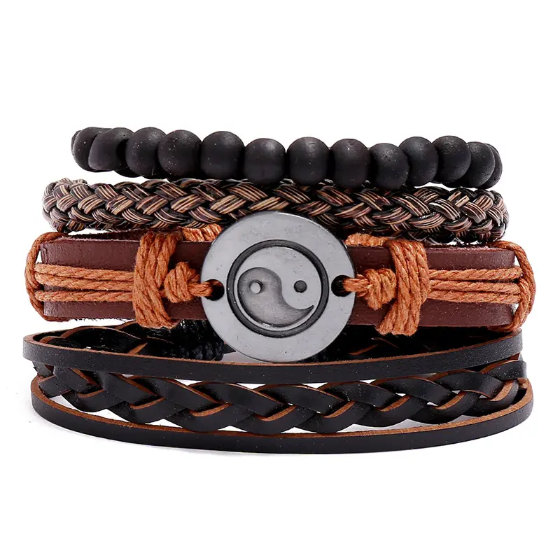 Skerwal đồ trang sức 4pcs Yin Yang da Vòng đeo tay tai-chi biểu tượng tao Vòng Tay Phong Thủy Bọc Bangle