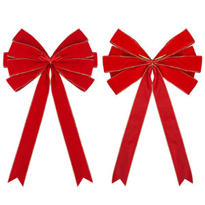 Árbol de Navidad Topper flocado grandes lazos de cinta de terciopelo rojo borde dorado venta al por mayor decoración superior colgante de fábrica para temporada festiva - Product Image 1