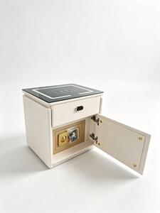 white antique modern nightstand Tempered glass top nightstand 1 drawer Combination lock and <b>bedside</b> <b>table</b> Bedroom Furniture - Product Image 2