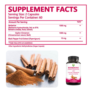 Capsules d'extrait de berbérine naturelle à base de plantes, 1000 mg, avec cannelle de Ceylan, pour stimuler le système immunitaire – Vente chaude - Product Image 2