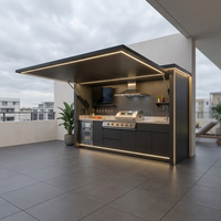 Îlots de cuisine extérieurs modulaires personnalisés en acier inoxydable 304, sans formaldéhyde, avec porte élévatrice, pour abri, pod, bord de piscine, terrasse sur le toit