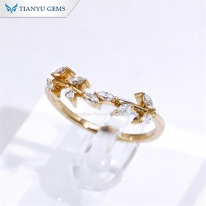 Tianyu feuille d'olivier or massif 10K 14K 18K PT950 mariage Marquise coupe Moissanite diamant fiançailles bague d'éternité féminine - Product Image 3