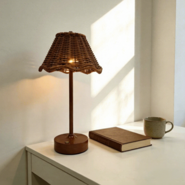 Modern Rattan Hotel Table Lamp Rechargeable Dimmable LED Battery Included Natural Home Decor Lighting for Living Room Office
