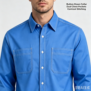 Camicia da <span class=keywords><strong>Lavoro</strong></span> OEM ODM per Uomo 100% Poliestere Manica Lunga con Cuciture a Contrasto Doppie Tasche sul Petto Uniforme da <span class=keywords><strong>Lavoro</strong></span> Industriale Logo Personalizzato - Product Image 3