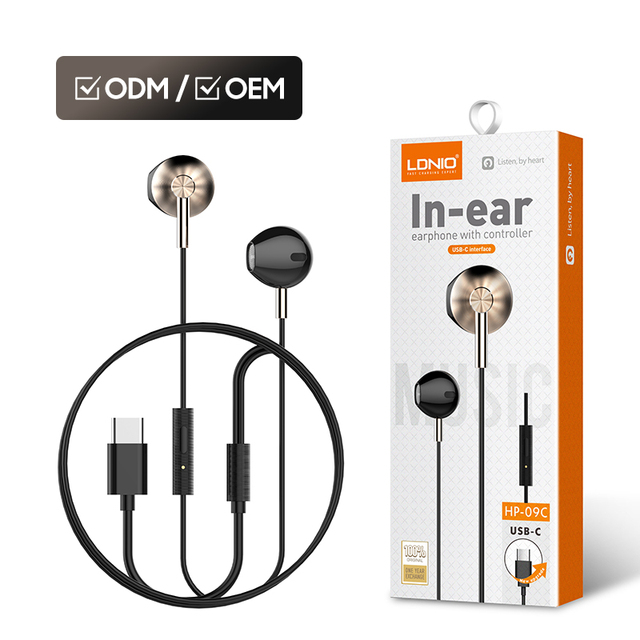 LDNIO HP09C Wholesale 125cm Wired Handsfree Earphone Type c Mini in Ear Headset Earphones