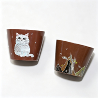 Pot à bougie en céramique fait main, style peint, motif chat et paysage floral, décoration artistique pour la maison, D9.5xH7.5cm, 230ml, durable, personnalisable