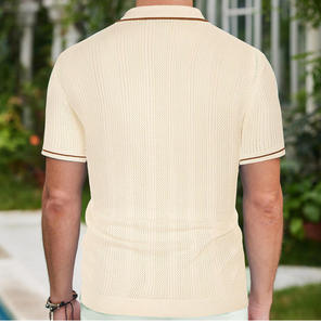 Polo Old Money en tricot pour hommes à manches courtes, <span class=keywords><strong>chemise</strong></span> en tricot évidée, polo en tricot à texture boutonnée, avec patte de maintien, haut en tricot - Product Image 3