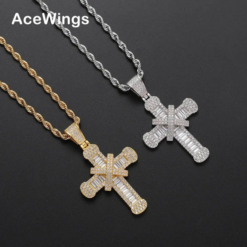 CN218 Brass Zircon cross Pendant Iced Out Cubic Zircon Necklace Hip Hop gift Jewelry bling bling