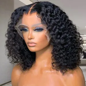 Cheap Short Bob Pixie Cut Hair Extensions Wig Lace Front Wig Deep Curly Wave 13x4 Swiss Full Lace Human Hair Wig For Black Women