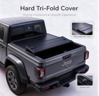 Couverture de benne rigide pliable en trois parties en aluminium pour Jeep Gladiator 2020-2024, Ford F-250 2017-2024, Ram 1500, F-150, pour le transport hors route