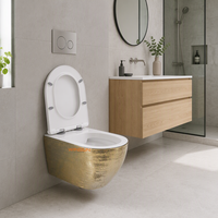 Cuvette de toilette murale moderne en céramique avec siphon en P, finition or brossé