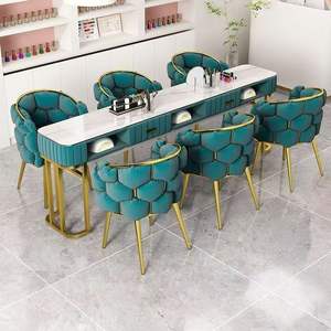 Mesa de Manicura Moderna de Metal de Lujo Ligero, Precio Especial, Tablero de Densidad Media, Mesa de Manicura Doble - Product Image 6