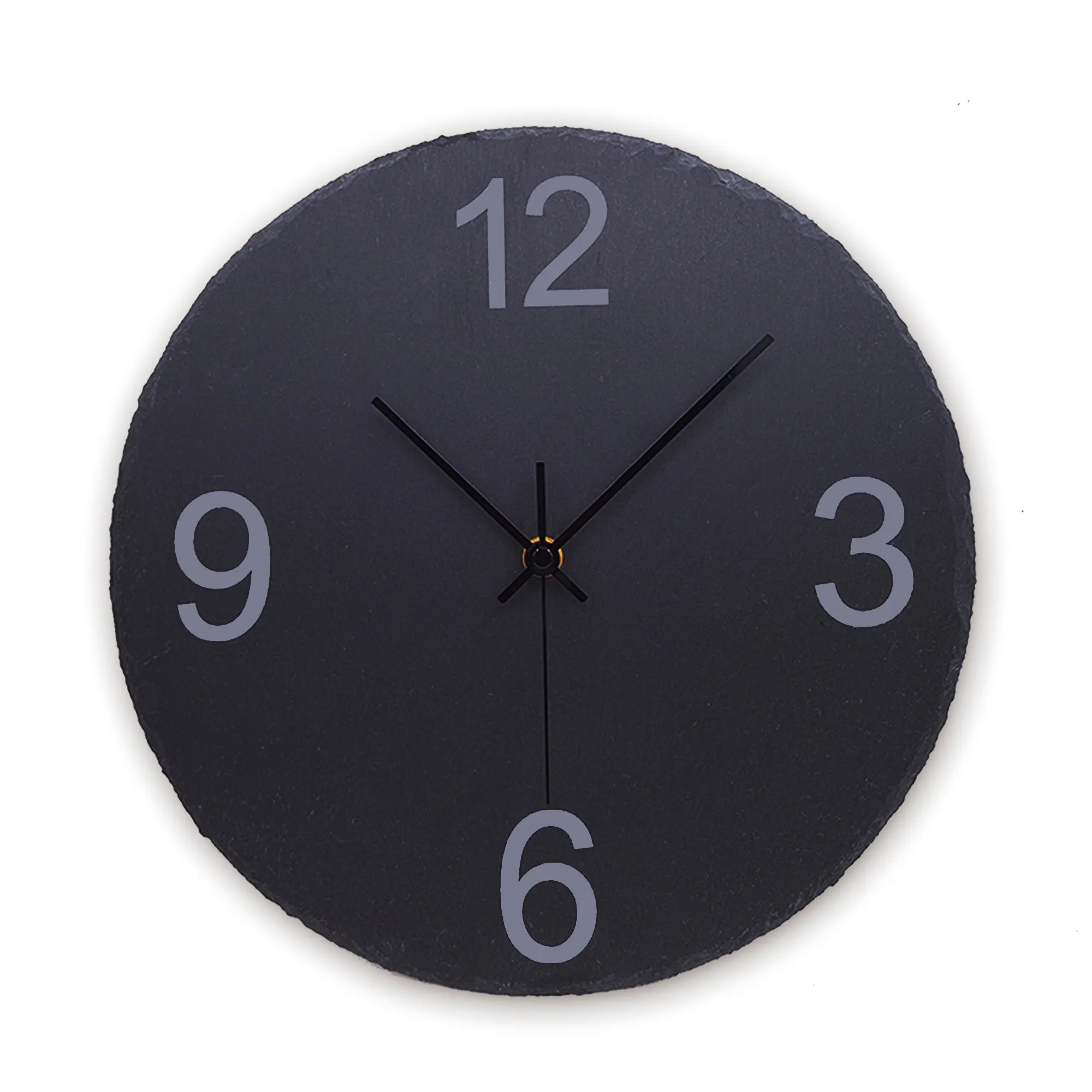 Natural Black Slate Stone Wall Hanging Clock With Laser Engraving For Home Decoration