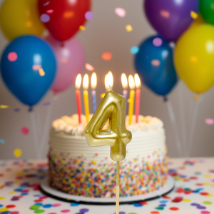 Candela Decorativa Numero 4 Dorata 6Cm per Torta di Compleanno - Product Image 3