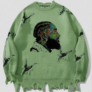 Pull à manches longues délavé pour homme, tricot rétro automne-hiver, motif personnalisable, pull streetwear personnalisé - Product Image 3