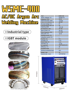 Soldadora <span class=keywords><strong>TIG</strong></span> de <span class=keywords><strong>Aluminio</strong></span> WSME-400, Tipo Industrial, Módulo IGBT, Soldadura por Arco de Argón AC/DC, <span class=keywords><strong>Precio</strong></span> al por Mayor - Product Image 3