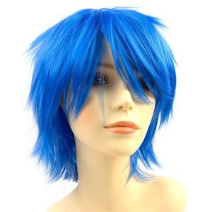 Modernfata blu pastello Anime parrucca di Halloween per Cosplay sintetico a strati capelli corti con frangia di piccole dimensioni berretto per le donne degli uomini - Product Image 1