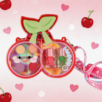 Palette de maquillage pour enfants en forme de cerise, végane et mignonne, avec cordon, fard à paupières, brillant à lèvres, kit cosmétique portable pour filles, vente en gros