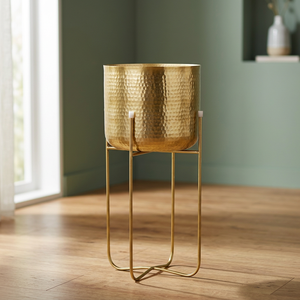 Pot en céramique avec support, pot de couleur or - Product Image 2