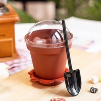 Pot de fleurs tasse à Dessert avec couvercle pelle cuillère plateau à gâteau en plastique petite tasse en pot Mousse conteneur pouding support pour crème glacée bricolage