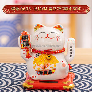 Figurine de fête du printemps décoration de chat porte-bonheur 6 pouces en céramique solaire Maneki Neko pour Noël ornements Feng Shui améliorer les ventes - Product Image 5