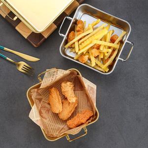 Stainless Steel Gold Colored Square <b>Snack</b> <b>Tray</b> With Double Handles For French Fries And Fried Chicken Hotel Use - Product Image 1