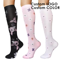 Chaussettes de sport respirantes en tricot ODM à motif floral, hauteur genou, confortables et compressives