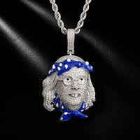 Collier Pendentif Bling en Laiton Entièrement Sertie de Zircons Cubiques, Motif Franklin, Design Bandana Bleu, Accessoire de Cou pour Homme Rapper