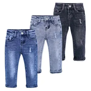 جينز جذاب عصري للأطفال بنطلون جينز بخصر مطاطي للبيع بالجملة جينز دينم للربيع للأولاد والبنات