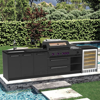 Cuisine extérieure moderne modulaire en acier inoxydable 304, écologique, ignifuge, avec barbecue au gaz propane intégré, îlot et évier, pour appartement