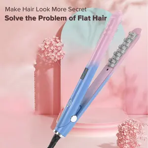 Factory Wholesale 4 Rows Curved Solid Grid Hair straightener Hair Curler Care Iron LCD Electric Flat Iron 5.5mm Gradient