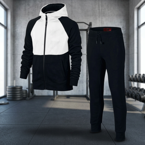 Survêtement d'entraînement unisexe coupe ajustée respirant imprimé noir et blanc 100 % coton molletonné hiver grandes tailles maternité logo personnalisé - Product Image 3