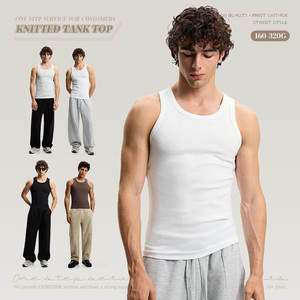 Tank Top Pria Katun Putih Berkualitas Tinggi Model Muscle Fit Rajutan Rib Tanpa Lengan untuk Olahraga Gym Custom Grosir - Product Image 1