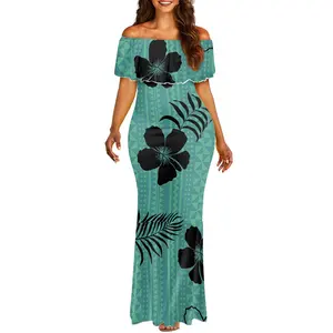 Kişilik moda polinezya Samoan kabile tasarım Peplum tek omuz sıkı balık kuyruğu elbise Kim karkaran tarzı
